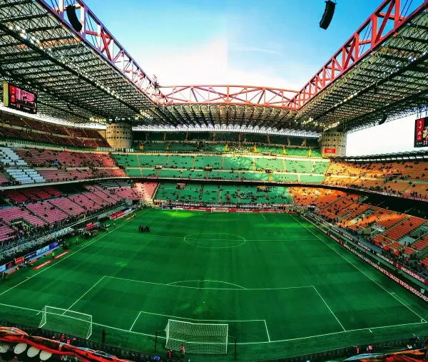 The empty pitch at San Siro seen from the stands