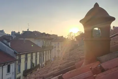 The view over the Milan rooftops from the entrance